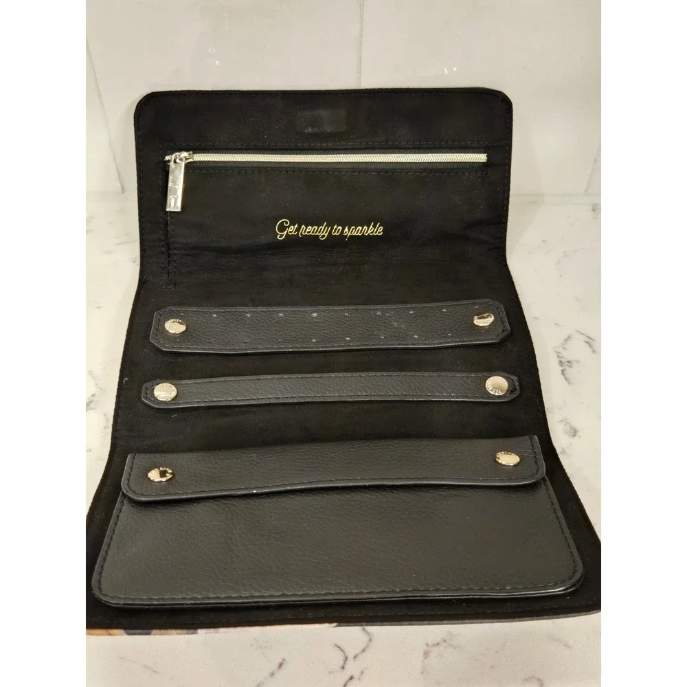Ted Baker London Black Magnolia Floral Jewelry Roll Travel Organizer Case